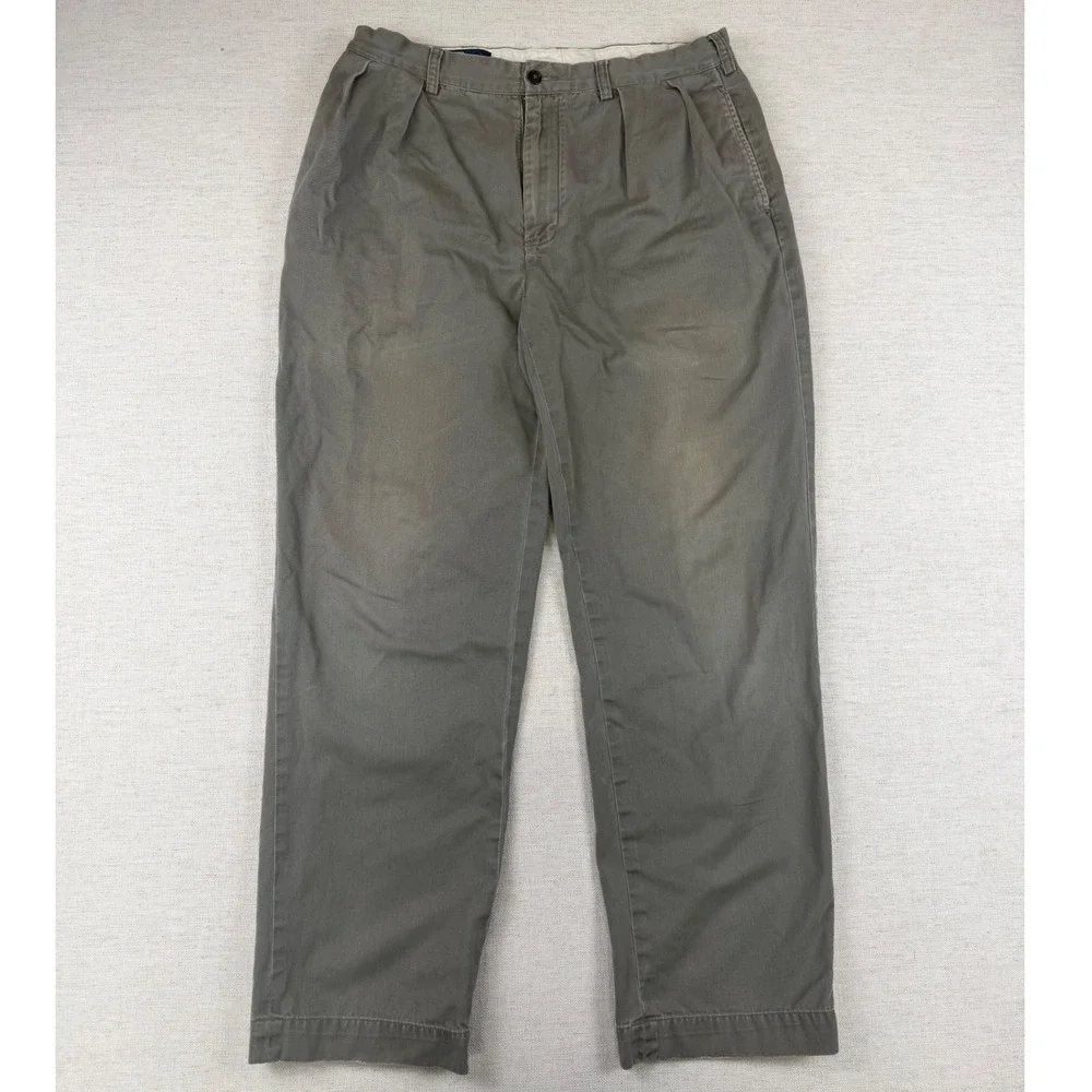 Polo Ralph Lauren Andrew Pant Mens 34x31 Olive Gray Pleated Cotton Chino Trouser
